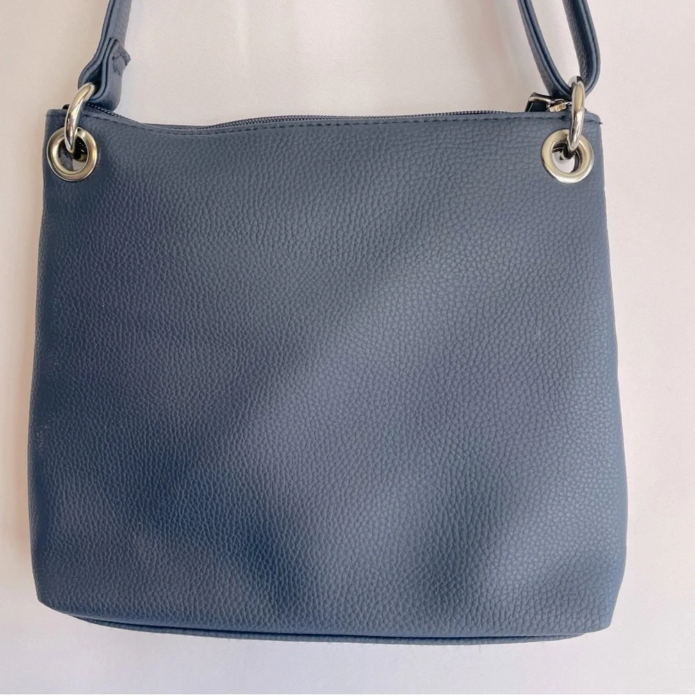 Rossetti Demi Crossbody Bag Navy Blue Faux Leather Triple Zip Adjustable Strap - Picture 4 of 12